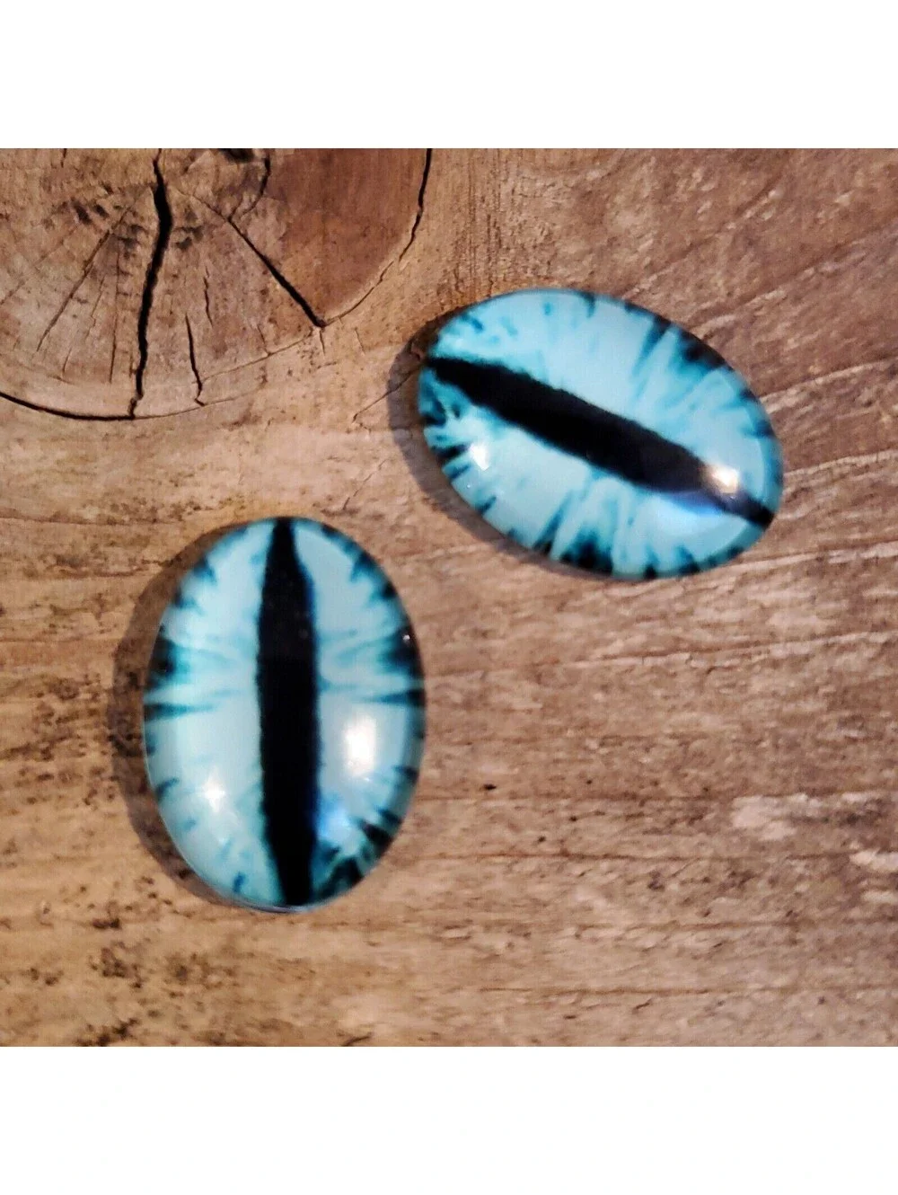 Dragon Eyes Black Aqua Blue GoT Fan Glass Cabochons 18x13mm Oval 2 pcs